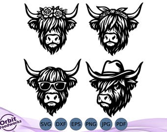 Highland Cow SVG Bundle, Farm Animal, Floral Cow Head, Western Boho Clipart, Cow Vector, Sublimation, Cut File for Cricut and Silhouette