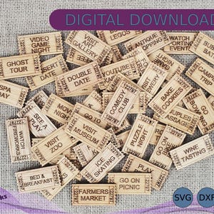 Date Night Ticket SVG Bundle of 52, Valentines Day Gift, Anniversary, Love Messages, Gift for Her or Him, Instant Download, Laser Cut File
