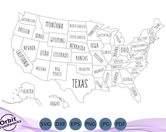United States Maps, 7 Map Styles, Travel Map, Photos, Coloring Book, Classroom Map, Push Pin, Laser File, Instant Download SVG, Dxf, Eps