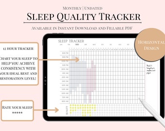 Monthly Sleep Log, Undated Sleep Tracker, Journal, Printable + Fillable PDF, GoodNotes Template, Horizontal Digital Planner
