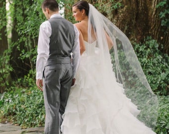 Floor Length Wedding, Bridal Veil, 1 Tier, One Tier, Raw Cut Edge, 78", Off-White, White, Diamond White, Light Ivory, Ivory, Champagne, Gold