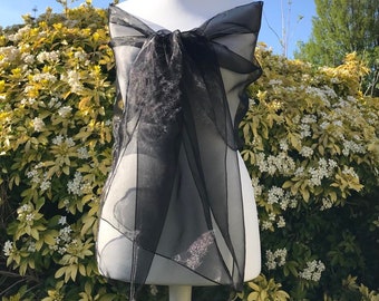 Soft Black Shawl, Organza Scarf, Shrug, Stole, Wrap, Bolero Wedding, Bridal, Bridesmaid, Prom, Party, Evening 19''x78'' Elegant Accessory UK