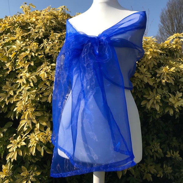 Châle en organza saphir doux, écharpe, haussement d'épaules, boléro, demoiselle d'honneur, bal, fête, soirée, taille 19''x78'' Accessoire élégant Royaume-Uni