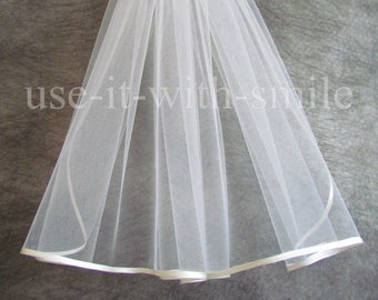 High  Quality 1 Tier Short Ivory, White, Off White, Light Ivory, Wedding, First Holy Communion Satin Edge Veil 20" UK