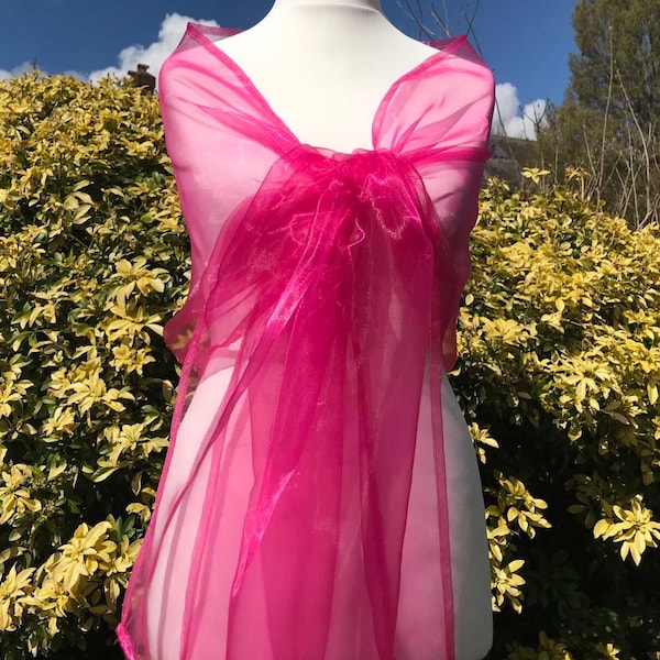 Soft Cerise Pink Shawl, Organza Scarf, Stole, Wrap, Wedding, Bridal, Bridesmaid, Prom, Party, Evening, Size 19''x78'' Elegant Accessory UK