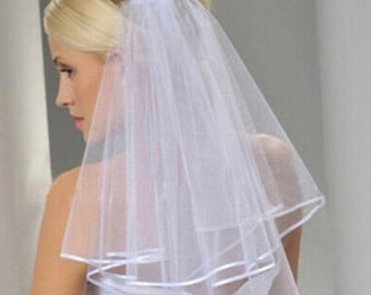 High  Quality 1 Tier Short Bridal, Wedding, Veil, White, Off White, Light Ivory, First Holy Communion Satin Edge Veil 20" UK