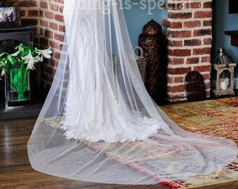 Classic CHAPEL Bridal, Wedding Veil, 1 Tier, One Tier, Cut Edge, Row Edge, 98" White, Off White, Diamond White, Champaign, Cream, Beige, UK