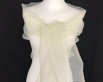 Soft Ivory Organza Shawl, Scarf Stole, Shrug, Bolero Wrap,Bridesmaid, Prom, Party, Evening, Size 19''x78'' Elegant Accessory UK