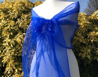 COBALT BLUE Shawl Organza Shawl, Scarf, Bolero , Stole, Wrap, Wedding, Bridal, Prom, Bridesmaid, Evening Size 19''x78'' Elegant Accessory UK