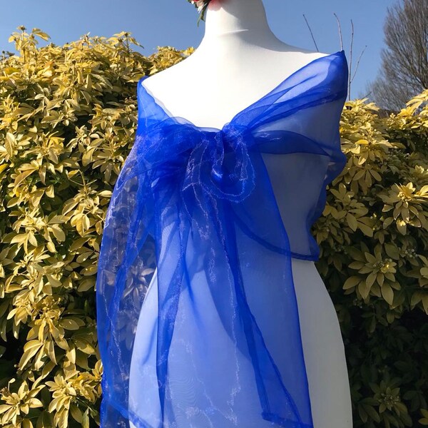 COBALT BLEU Châle Organza Châle, Écharpe, Boléro, Étole, Wrap, Mariage, Mariée, Bal, Demoiselle d'honneur, Soirée Taille 19''x78'' Accessoire élégant Royaume-Uni