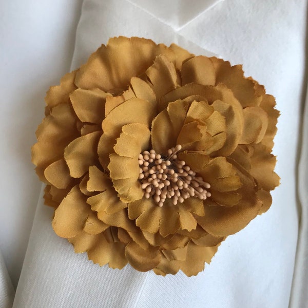 Gold Flower Brooch, Corsage, Fascinator, Headpiece, Clip, Headband, Wedding, Bridal, Races, Prom, Party, Ascot, Elegant Accessory UK.