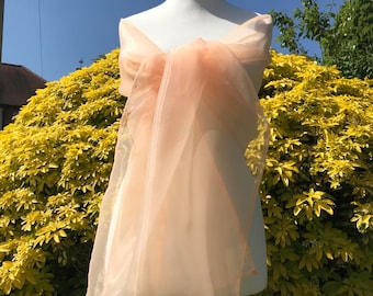 Light Peach Organza Shawl, Stole, Shrug, Bolero Wrap, Wedding, Bridal, Bridesmaid, Party, Prom Size 19''x78'' Elegant Accessory UK