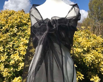 Soft Black Shawl, Organza Scarf, Stole, Wrap, Wedding, Bridal, Bridesmaid, Prom, Party, Evening, Cruise Size 19''x78'' Elegant Accessory UK