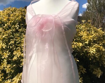 Soft Baby Pink Organza Shawl, Scarf Stole, Shrug, Bolero Wrap,Bridesmaid, Prom, Party, Evening, Size 19''x78'' Elegant Accessory UK