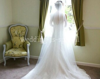 Classic Chapel Wedding Bridal Veil 1 Tier Chapel Cut Edge / Raw Edge 98" Off White, Diamond White, Light Ivory UK