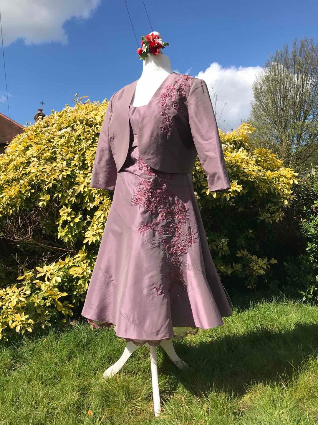Mauve, Purple, Dress, Bolero, Tea Length, Below Knee, Formal Dress, Swing, Party, Prom, Wedding