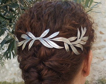 Romantic Leaf bridal crown with Greek goddess style perfect as a tiara or Laurel headband. Olive wreath. Multiposition wedding headpiece.