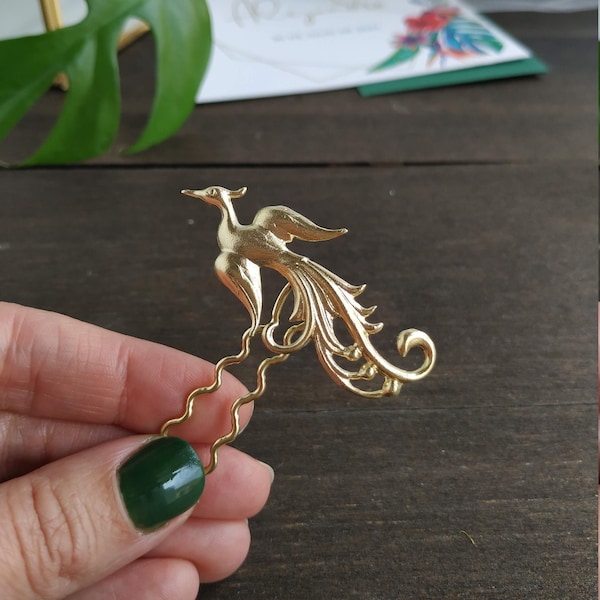 Bijoux de cheveux d'oiseau, coiffe de mariée, fourchette à cheveux faite main en laiton avec une touche vintage, accessoire de mariage tropical, épingle à cheveux de demoiselles d'honneur, pince à cheveux