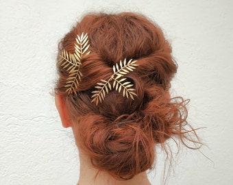 Fern Gold leaf hair pins for boho wedding, Gold leaf bridal headpiece, Botanical bridal hair pins, Boho hair pins set, hair jewelry, hairpin