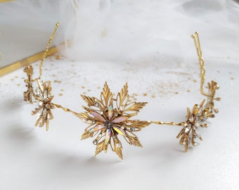 Bridal headpiece with jewell stars perfect as a back crown or tiara for a Celestial boho wedding.
