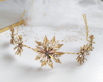 Bridal headpiece with jewell stars perfect as a back crown or tiara for a Celestial boho wedding.