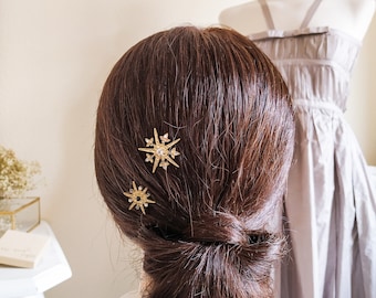 Star wedding hair pins for edgy boho bride, Celestial bridal headpiece, Personalized maid of honor hair clips, Bohemian wedding, Bridal pins