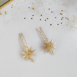 Braut Haarnadeln Set mit Gold Nordsternen für eine celestiale Boho Hochzeit, Romantisches Celestial Braut Kopfschmuck, Personalisiertes Brautjungfrauen Geschenk