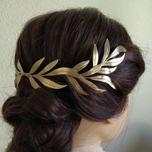Corona nupcial de Hoja de Olivo con estilo diosa griega perfecta como tiara o diadema romana. Tocado de boda multiposición. Corona de laurel.