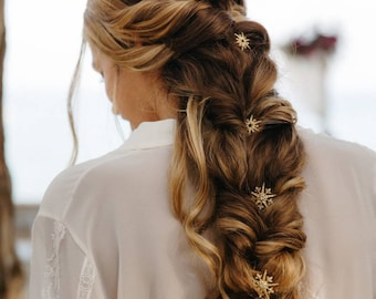 Celestial Art deco bridal hair pins set perfect as a Boho star wedding headpiece, Crystal sparkly bohemian hair comb