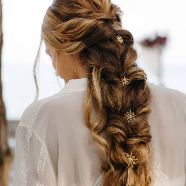 Ensemble d'épingles à cheveux de mariée Art déco céleste parfait comme un casque de mariage étoile Boho, peigne à cheveux boho scintillant en cristal