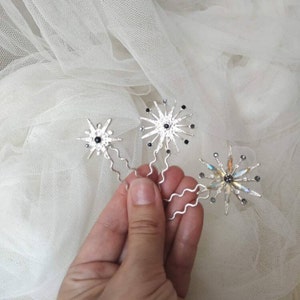 Hemelse bruidsoorbellen met kristallen sterren, perfect voor een winter of kerstbruiloft. Handgemaakte sieraden cadeau voor haar. SilverEarrings+3pins
