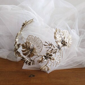 Leaves jewelry bridal crown for Boho beach wedding, Bridal headpiece, Semi Bridal wreath with monstera leaves, Summer wedding headpiece image 10