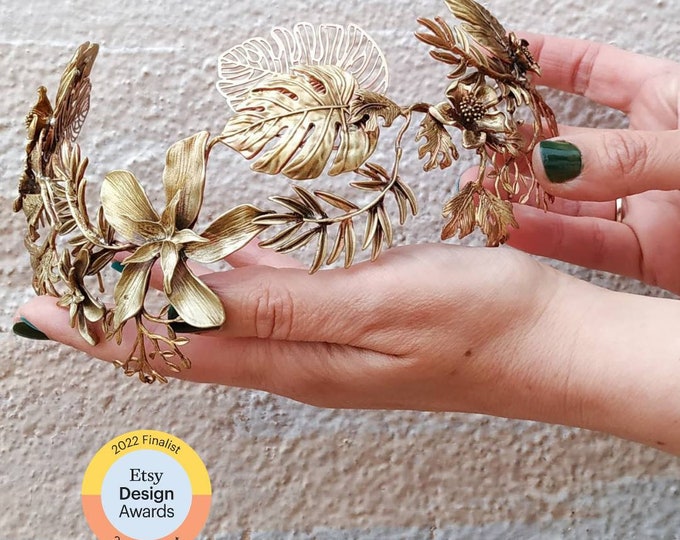 Leaves jewelry bridal crown for Boho beach wedding, Bridal headpiece, Semi Bridal wreath with monstera leaves, Summer wedding headpiece