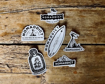 Nomaddict Stickers - Adventure, Surf, Camping - Vinyl Stickers