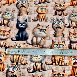 Grappige knorrige kattenstof | Patroon cartoon katten | Schattige en gekke kittens | DIYquilten, Bekleding, Woondecoraties, Knutselen, Huisdierthemaprojecten