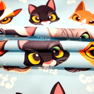 Levendige kleurrijke stof met kattenprint | Grappig speels kattenontwerp om te knutselen en te naaien | Ideaal voor kattenliefhebbers, quilters en doe-het-zelfprojecten