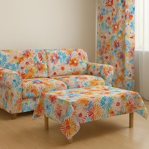 Vibrant Watercolor Daisies & Butterflies Print | Color Splash Flower Pattern | Bright Bold Summer Design for Upholstery - Home Decor
