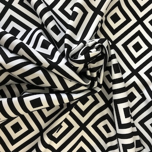 Geometric Upholstery Fabric: Black & White Squares, Waterproof Microfiber