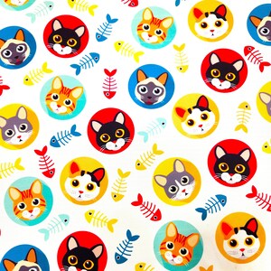 Schattige kat - visstof voor knutselen, leuke cartoon kattengezichten met visgraatprint, perfect voor doe-het-zelfnaaiprojecten, kinderambachten, woondecoratie