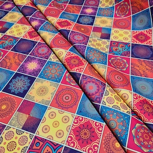 Colorful Upholstery Fabric, Mandala Print, Patchwork Material,Crafts & Sewing, Boho Chic Decor, Vibrant Textile, Arts Supplies, DIY Projects