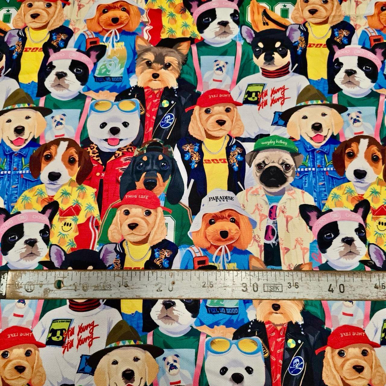 Trendy Dogs Print Fabric: Hipster Animal Textile for Sewing & Crafts