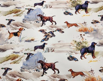 Watercolor Hunting Dogs Fabric: Waterproof Microfiber for Home Decor