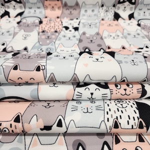 Kattenpatroon bedrukte bekledingsstof - schattige microvezel op maat gesneden voor naaien, huisdecoratie, meubels - zacht, duurzaam schattig kattenontwerp