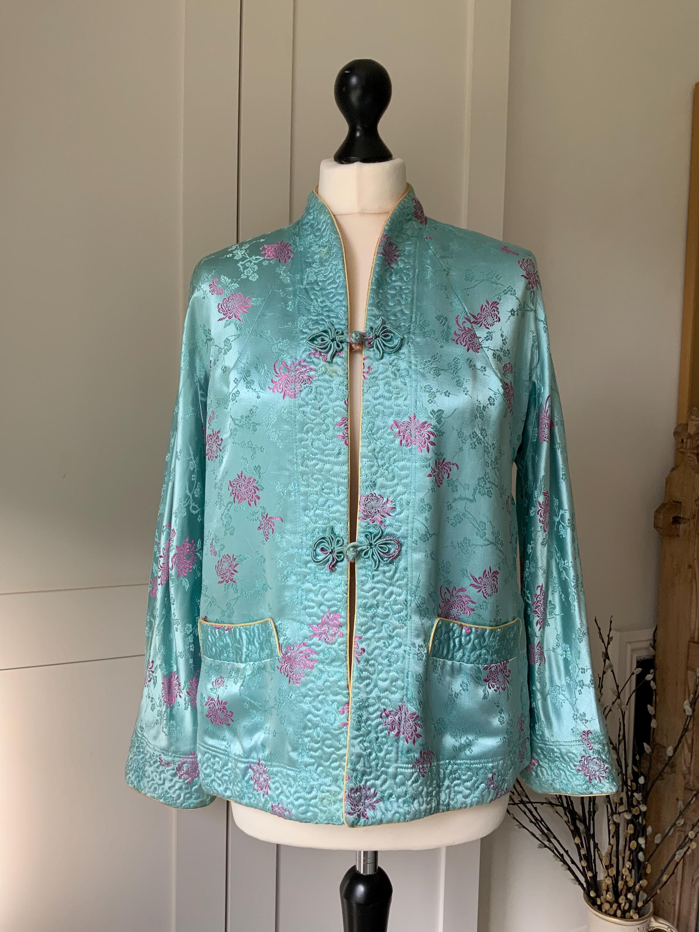 Vintage Chinese Silky Satin Brocade Reversible Padded Evening Jacket ...