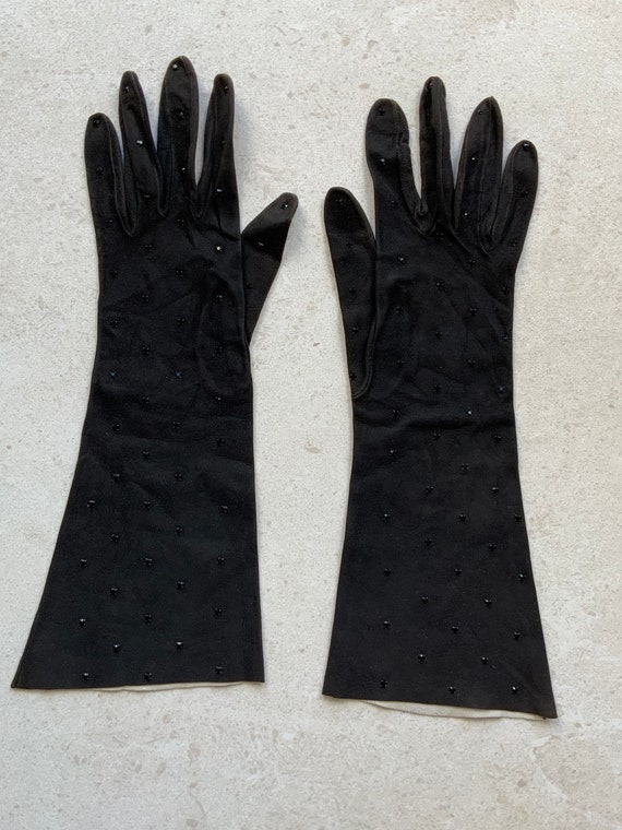 1940’s Evening  Gloves French  Black suede kidski… - image 2