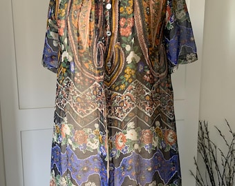 Vintage 1960s  Floral Paisley Silk Chiffon Top Blouse Robe Loose Style Bust 34 35