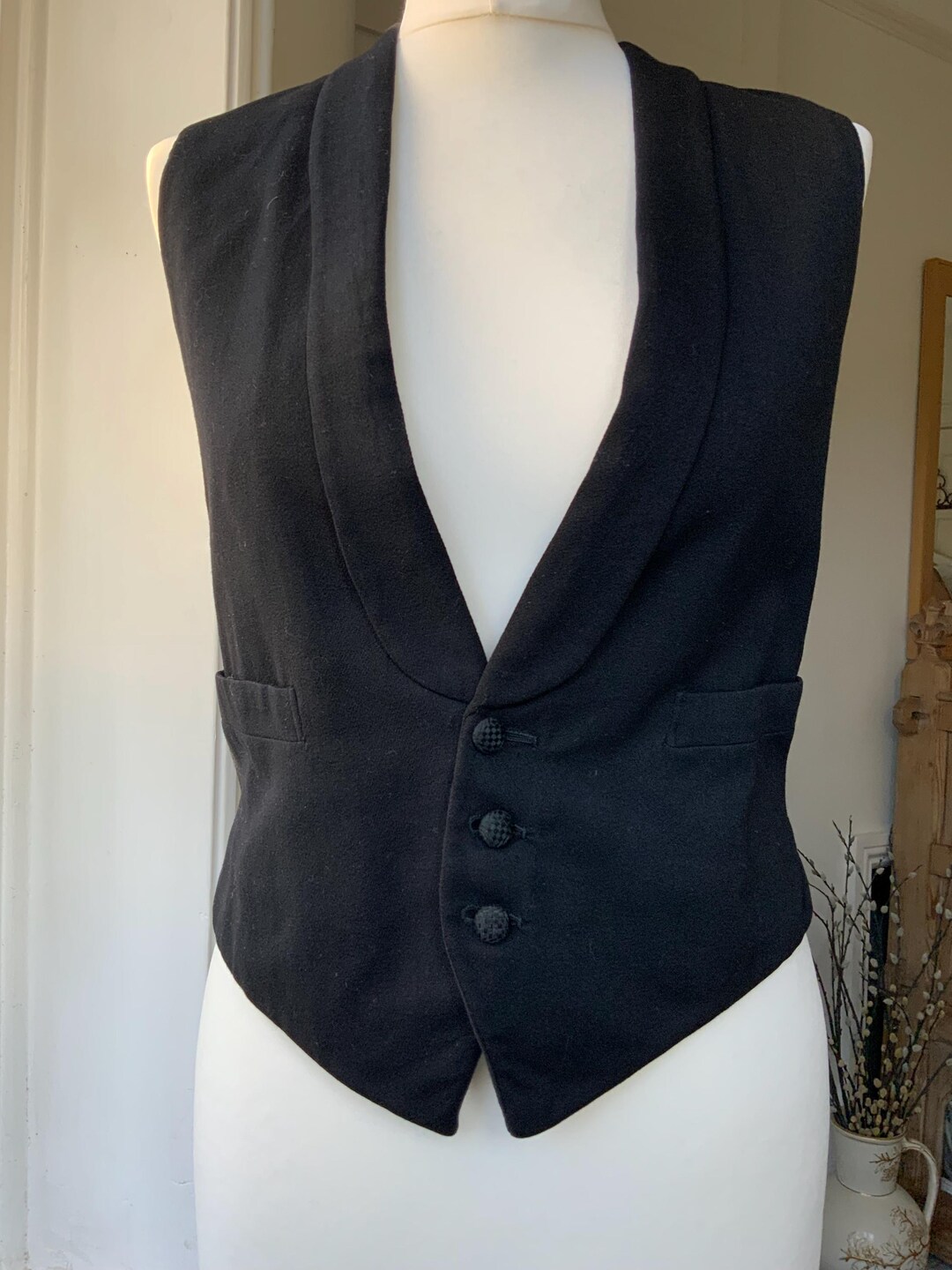 Vintage Black Wool Evening Waistcoat 36