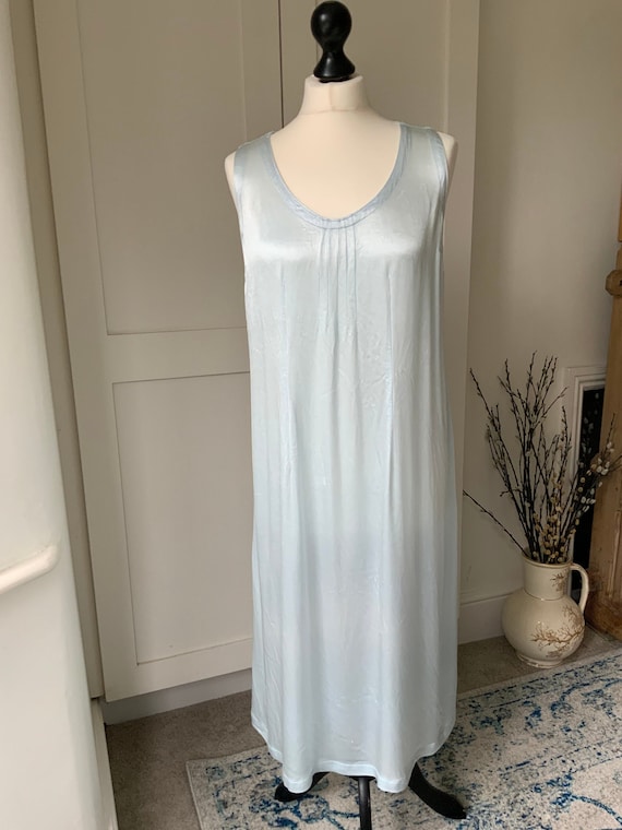 Vintage 1940s 1950s Ice Blue Rayon Satin Slip Dres