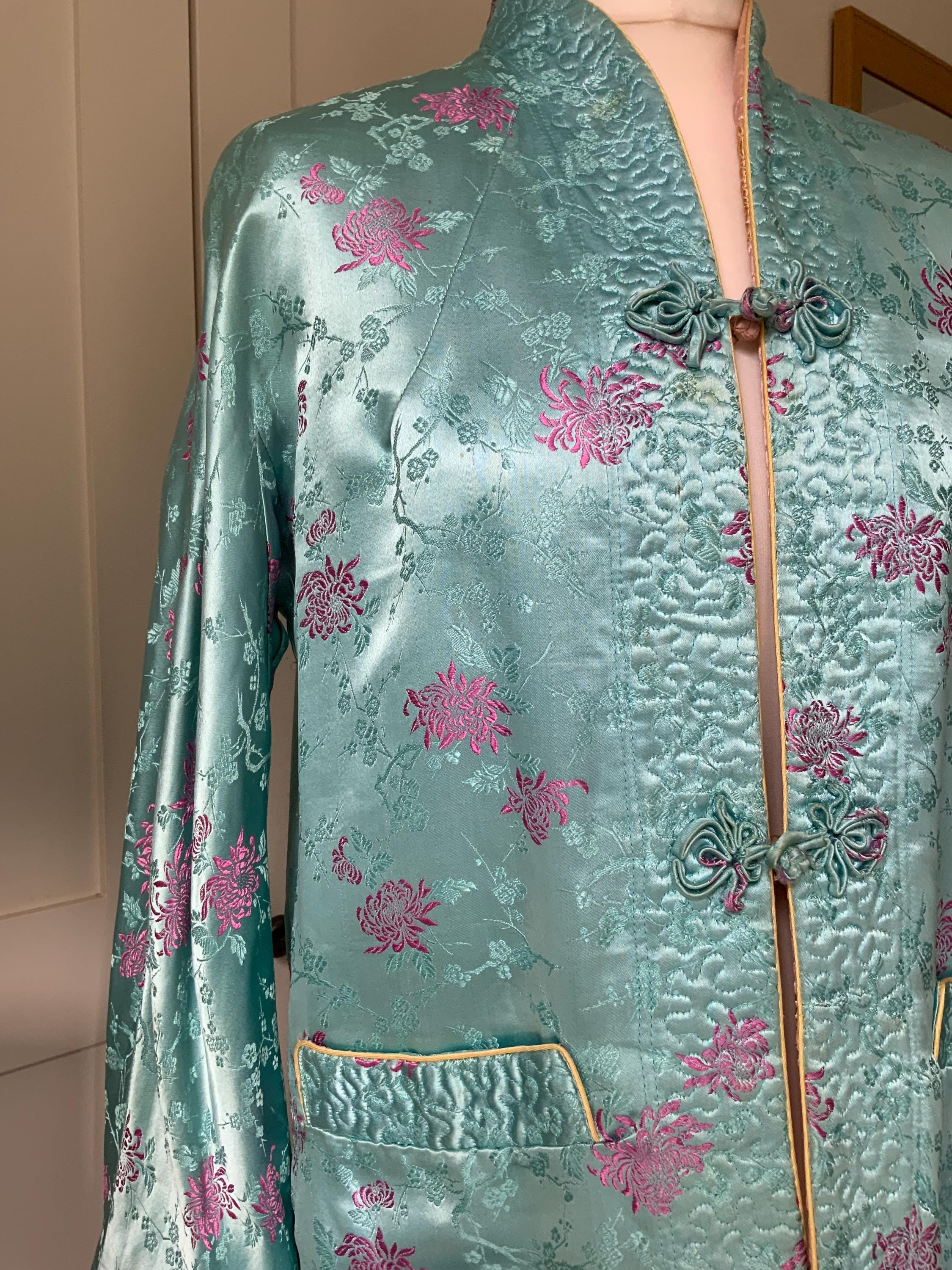 Vintage Chinese Silky Satin Brocade Reversible Padded Evening Jacket ...