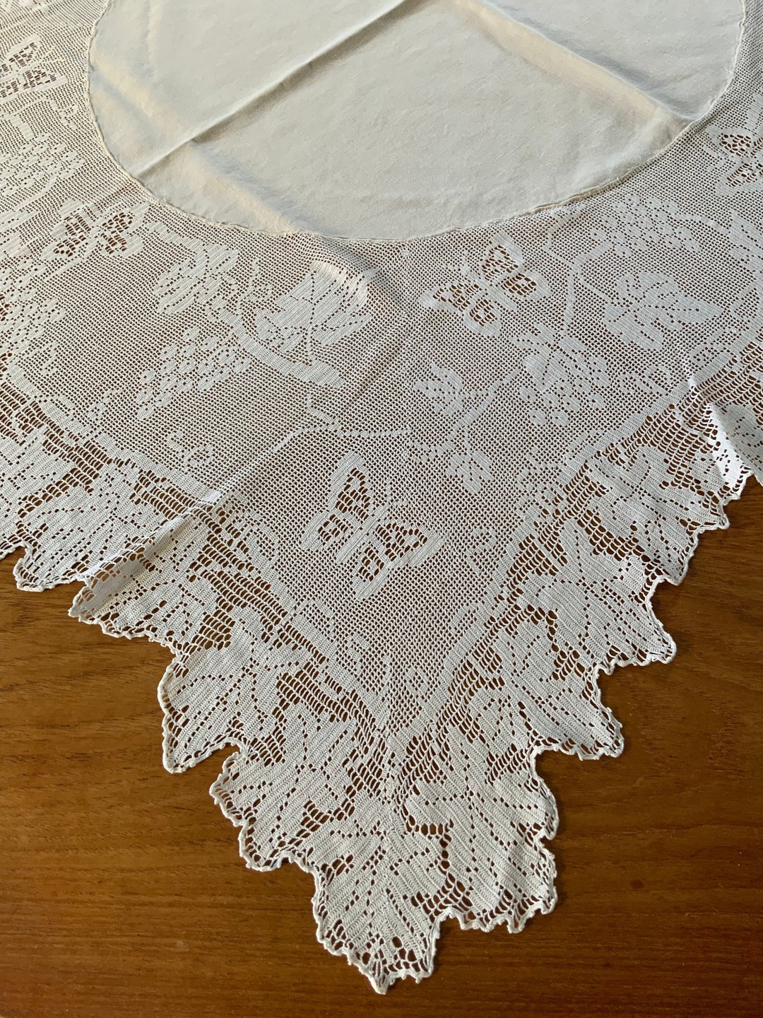 Vintage 1920s 1930s Handmade Ivory Linen White Filet Needle Lace ...